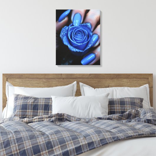 Glitzernde Blaue Rose mit Passenden Nägeln Canvas Afdruk (Insitu (Slaapkamer))