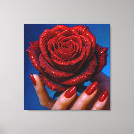 Glitzernde Rote Rose mit Passenden Nägeln Canvas Afdruk