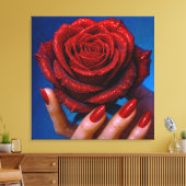 Glitzernde Rote Rose mit Passenden Nägeln Canvas Afdruk (Insitu (Woonkamer))