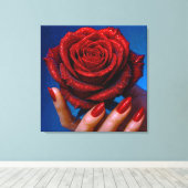 Glitzernde Rote Rose mit Passenden Nägeln Canvas Afdruk (Insitu (Houten vloer))