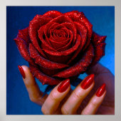 Glitzernde Rote Rose mit Passenden Nägeln Poster (Voorkant)