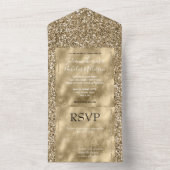Glitzy Antiek Gold Glitter All In One Uitnodiging (Binnen)