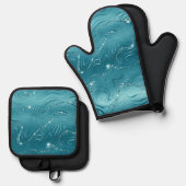 Glitzy Aqua Blauw Turquoise Marmer Ovenwant & Pannenlap Set (Voorkant / Achterkant)