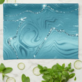Glitzy Aqua Blauw Turquoise Marmer Theedoek (Gevouwen)