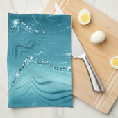 Glitzy Aqua Blauw Turquoise Marmer Theedoek (Quarter Fold)