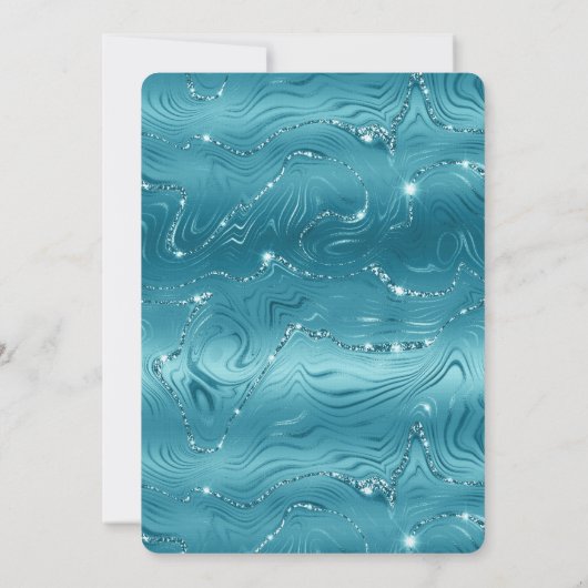 Glitzy Aqua Blauw Turquoise Marmeren Bruiloft Kaart (Achterkant)