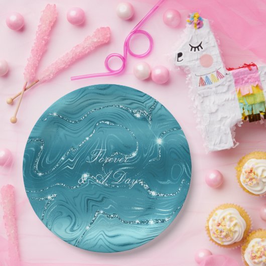 Glitzy Aqua Blue Bruiloft Papieren Bordje (Feest)