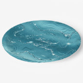Glitzy Aqua Blue Bruiloft Papieren Bordje (Gekanteld)