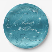 Glitzy Aqua Blue Bruiloft Papieren Bordje (Voorkant)