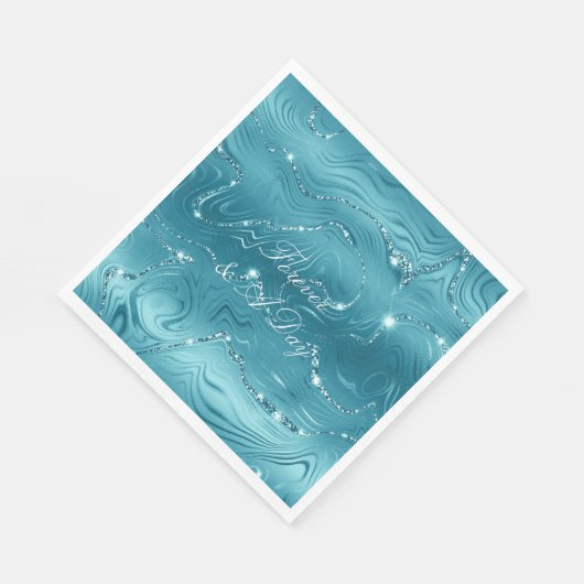 Glitzy Aqua Blue Bruiloft Servet (Hoek)