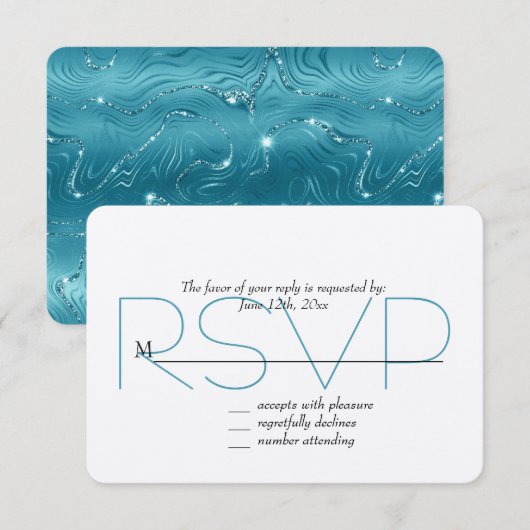 Glitzy Aqua Blue RSVP (Voorkant / Achterkant)