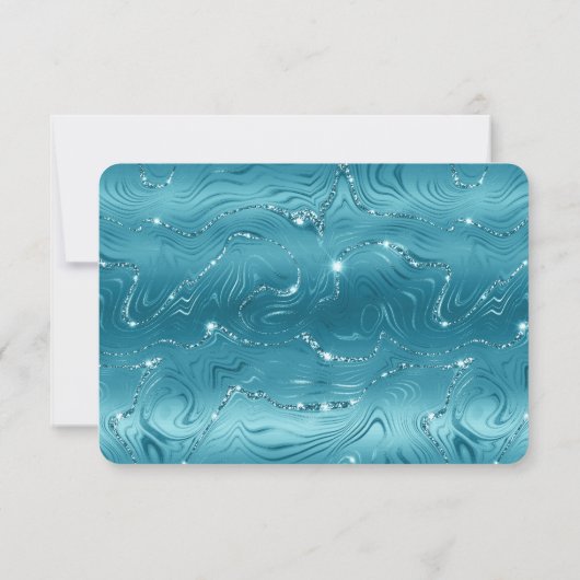 Glitzy Aqua Blue RSVP (Achterkant)