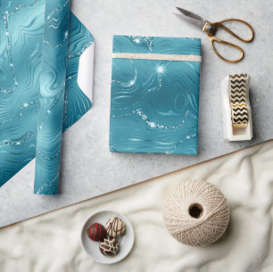 Glitzy Aqua Blue Turquoise Glitter Verjaardag Cadeaupapier