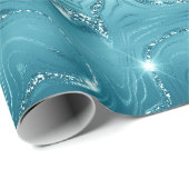 Glitzy Aqua Blue Turquoise Glitter Verjaardag Cadeaupapier (Rol Hoek)