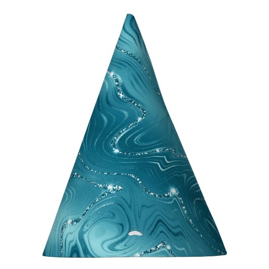 Glitzy Aqua Blue Turquoise Glitter Verjaardag Feesthoedjes (Rechts)