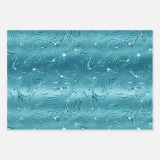 Glitzy Aqua Blue Turquoise Glitter Verjaardag Inpakpapier Vel (Voorkant 3)