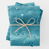 Glitzy Aqua Blue Turquoise Glitter Verjaardag Inpakpapier Vel (In situ)