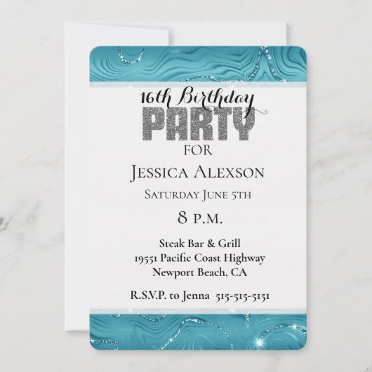 Glitzy Aqua Blue Turquoise Glitter Verjaardag Kaart (Voorkant)