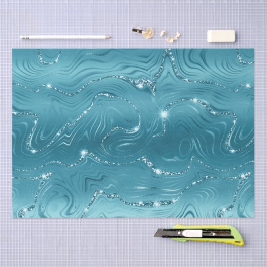 Glitzy Aqua Blue Turquoise Glitter Verjaardag Tissuepapier (Craft)