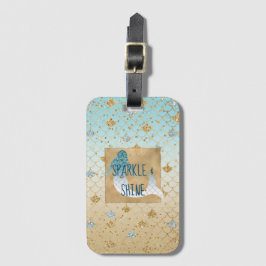 Glitzy Aqua Mermaid Blue Glitter Bagagelabel
