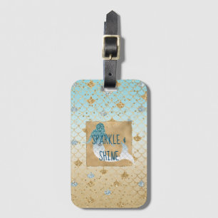 Glitzy Aqua Mermaid Blue Glitter Bagagelabel