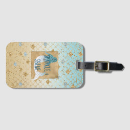 Glitzy Aqua Mermaid Blue Glitter Bagagelabel