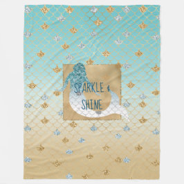 Glitzy Aqua Mermaid Blue Glitter Fleece Deken