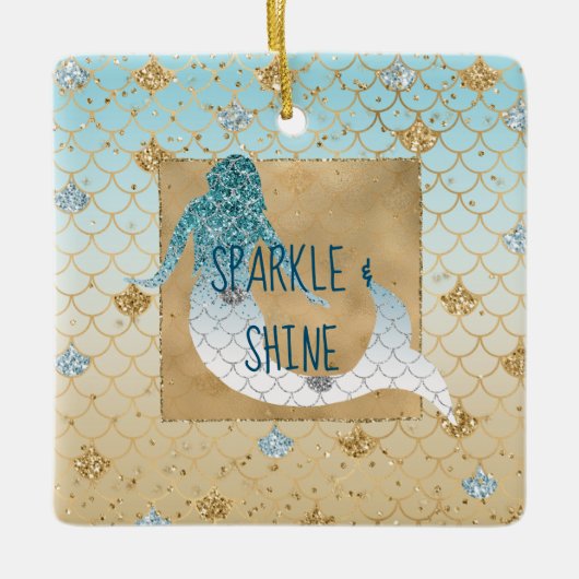 Glitzy Aqua Mermaid Blue Glitter Keramisch Ornament (Voorkant)