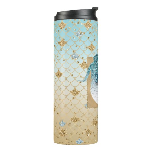 Glitzy Aqua Mermaid Blue Glitter Thermosbeker (Gedraaid links)
