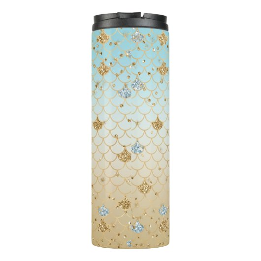 Glitzy Aqua Mermaid Blue Glitter Thermosbeker (Achterkant)