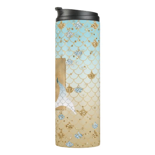 Glitzy Aqua Mermaid Blue Glitter Thermosbeker (Geroteerd rechts)