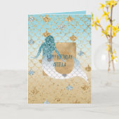 Glitzy Aqua Mermaid Blue Gold Gliter      Kaart (Gele Bloem)
