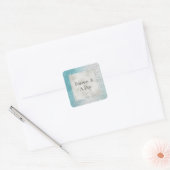 Glitzy Aqua Ombre Sparkle Bruiloft Vierkante Sticker (Envelop)