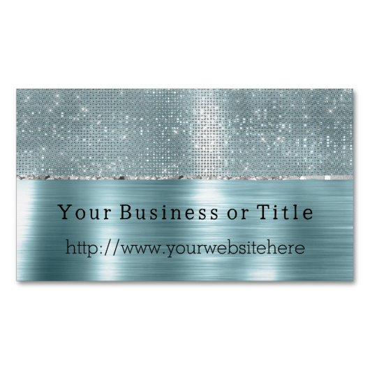 Glitzy Aqua Silver Sparkle Magnetisch Visitekaartje (Voorkant)