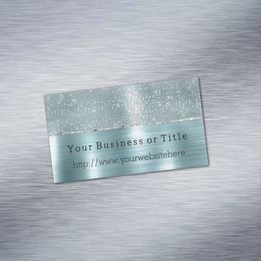 Glitzy Aqua Silver Sparkle Magnetisch Visitekaartje (Voorbeeld)
