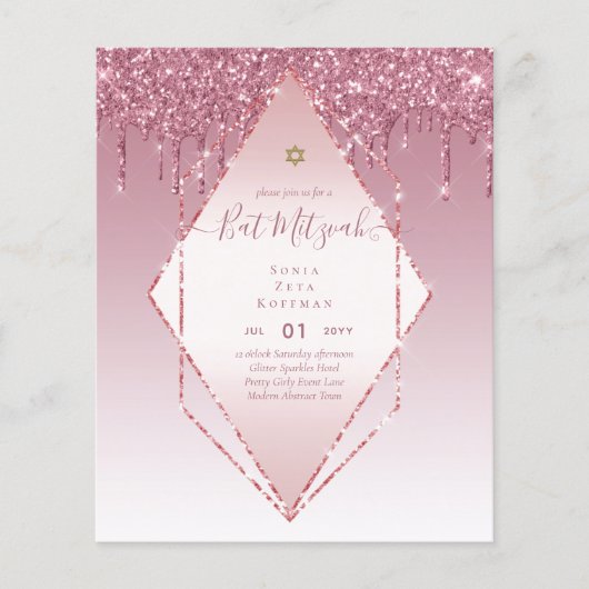 Glitzy BAT MITZVAH nodigt Glitter Sparkles Modern  Flyer (Voorkant)