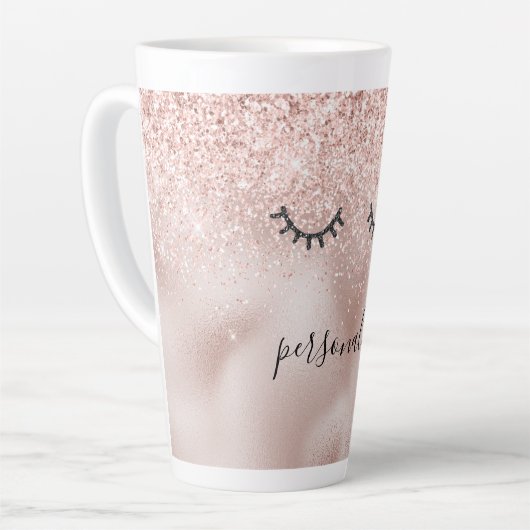 Glitzy Black Eyelashes Blush Pink Glitter Latte Mok (Linkerhoek)