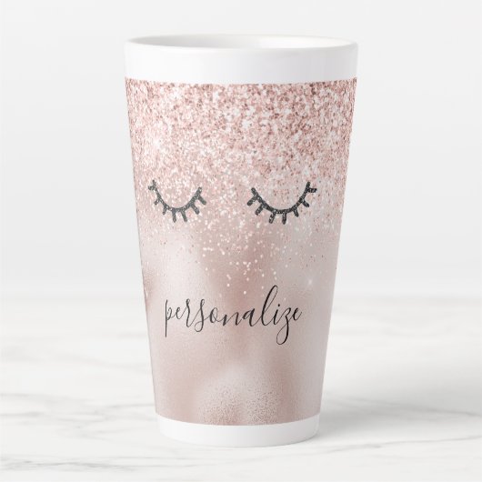 Glitzy Black Eyelashes Blush Pink Glitter Latte Mok (Voorkant)