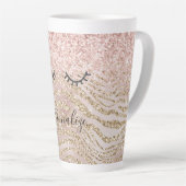 Glitzy Black Eyelashes Blush Zebra Glitter Latte Mok (Rechterhoek)