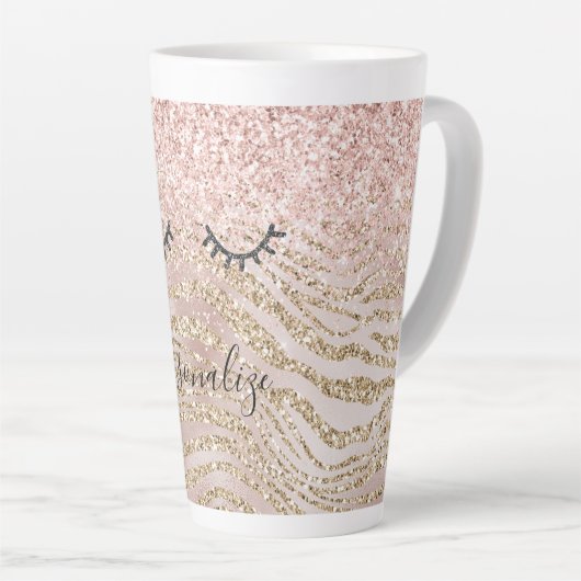 Glitzy Black Eyelashes Blush Zebra Glitter Latte Mok (Rechterhoek)