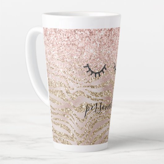 Glitzy Black Eyelashes Blush Zebra Glitter Latte Mok (Linkerhoek)