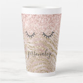 Glitzy Black Eyelashes Blush Zebra Glitter Latte Mok (Voorkant)
