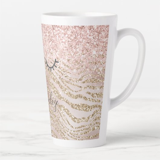Glitzy Black Eyelashes Blush Zebra Glitter Latte Mok (Rechts)