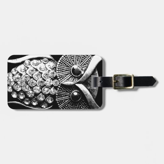 Glitzy Black Owl Design met adresgegevens Bagagelabel (Voorkant horizontaal)