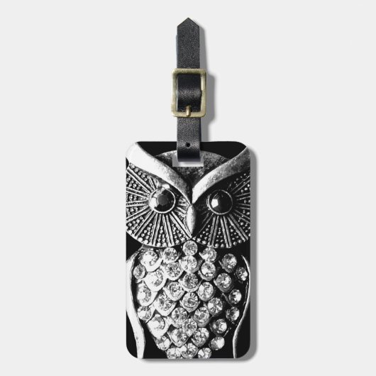 Glitzy Black Owl Design met adresgegevens Bagagelabel (Voorkant verticaal)