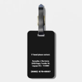 Glitzy Black Owl Design met adresgegevens Bagagelabel (Achterkant verticaal)