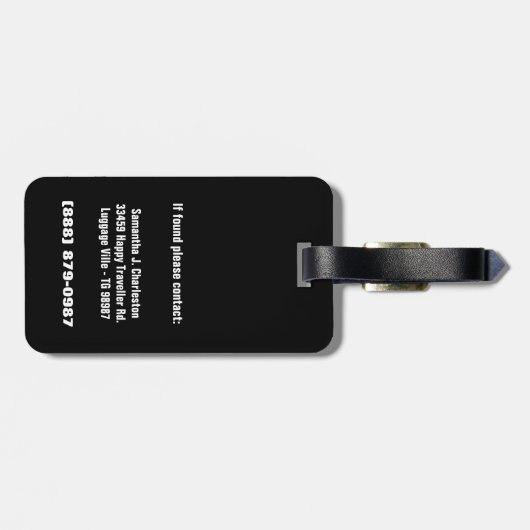 Glitzy Black Owl Design met adresgegevens Bagagelabel (Achterkant horizontaal)