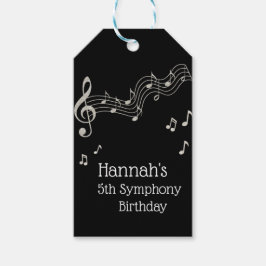 Glitzy Black & White Musical Notes Birthday Cadeaulabel