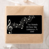 Glitzy Black & White Musical Notes Birthday Etiket (Insitu)