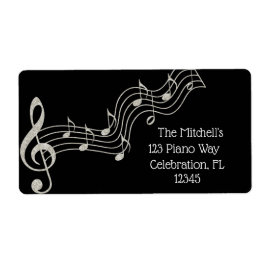 Glitzy Black & White Musical Notes Birthday Etiket